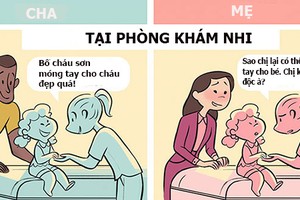 Ảnh sự khác nhau giữa bố và mẹ khi trông con